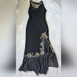 Pearce Fionda Beaded Black Evening Gown Open Back Formal Size